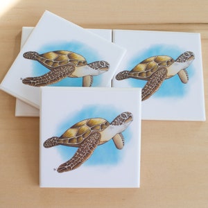 Tile Coaster-Sea Turtle-Florida Keys Art-Decorative Tile Art-Ocean Art-Drink Coasters-Beach House Decor