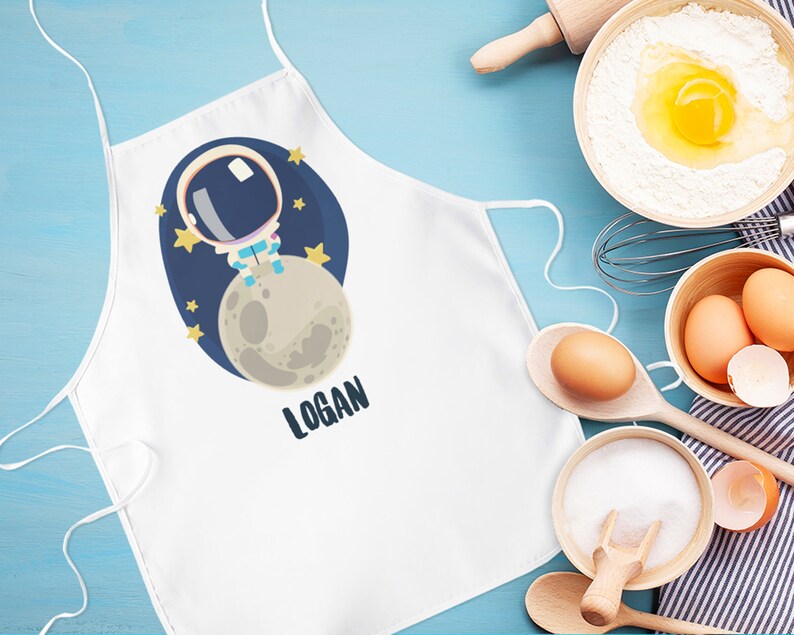 Personalized Apron for Kids Custom Apron for Boys Printed Kids Apron Cooking Party Favor Astronaut Kids Apron Space Gift for Kids