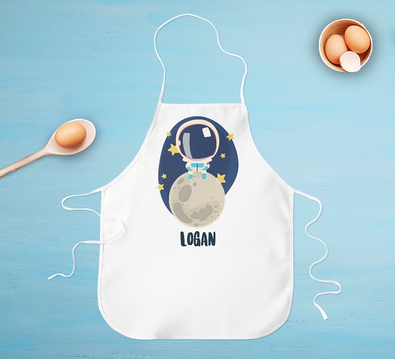 Personalized Apron for Kids Custom Apron for Boys Printed Kids Apron Cooking Party Favor Astronaut Kids Apron Space Gift for Kids