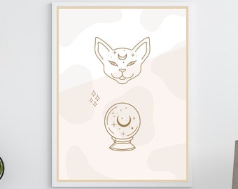 Digital Art Print - "Clairvoyant Kitty" - Tan