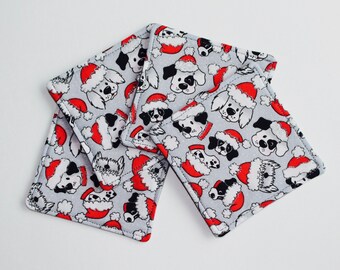 Montaña rusa de tela navideña - Set Of 4 - posavasos de bebidas - regalos temáticos para perros - Posavasos de mesa - posavasos navideños - decoración del hogar - tela de papá noel