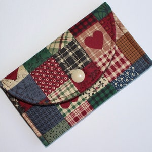 Estuche para tarjetas de visita de corazones a cuadros - Estuche de tela vintage - Billetera delgada - Soporte de tarjeta de regalo - Billetera de identificación - Billetera de tarjeta de presentación