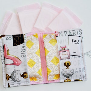 Paris Glamour Sanitary Pad Holder - High Heel Paris Fashionista themed Fabric - Paris theme pouch