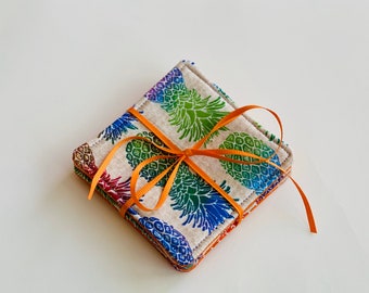 Pineapple fabric coaster set of 5 - Pineapple fabric Gifts - Home decor - Summer coaster - pineapple print