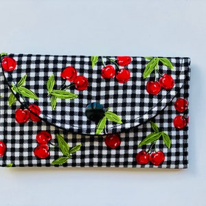 Cherry business card holder - cherry plaid gift card case - Cherry Wallet
