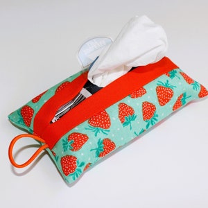 Strawberry tissue case - Tissue pack included - Travel Tissue holder - cotton fabric tissue pouch