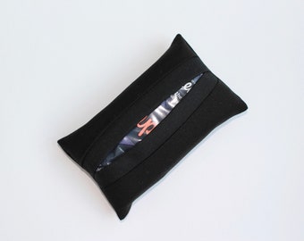 Porta pañuelos de bolsillo negro - Porta pañuelos de tela lisa - Bolsillo para pañuelos de viaje