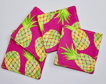 Pineapple pink fabric coaster set of 5 - Pineapple fabric Gifts - Home decor - Summer coaster - pineapple print