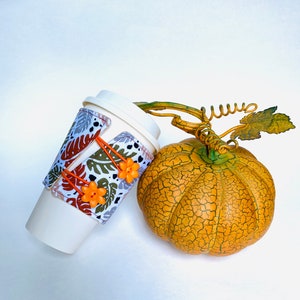 Foliage coffee cozy sleeve - Coffee Lovers Gift - fall theme iced coffee sleeve - fall leaves owners gift