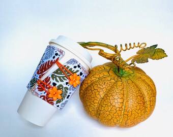 Foliage coffee cozy sleeve - Coffee Lovers Gift - fall theme iced coffee sleeve - fall leaves owners gift