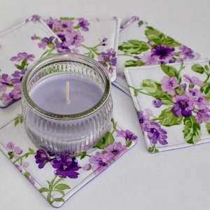 Lavender fabric Coasters - set of 5 - Purple Flowers -  Floral Coaster Set - Decorative Coaster Set, Hostess Gift - Lilac drink coasters