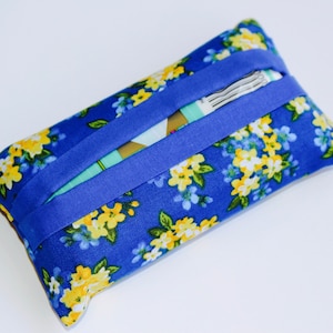 Flowers tissue case - Blue fabric Tissue Holder