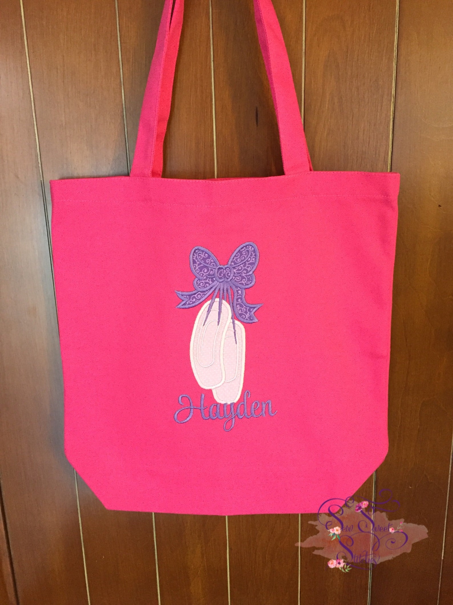 personalized ballet dance shoes appliqué canvas tote bag - dance bag, tote bag, embroidered, toddler, child
