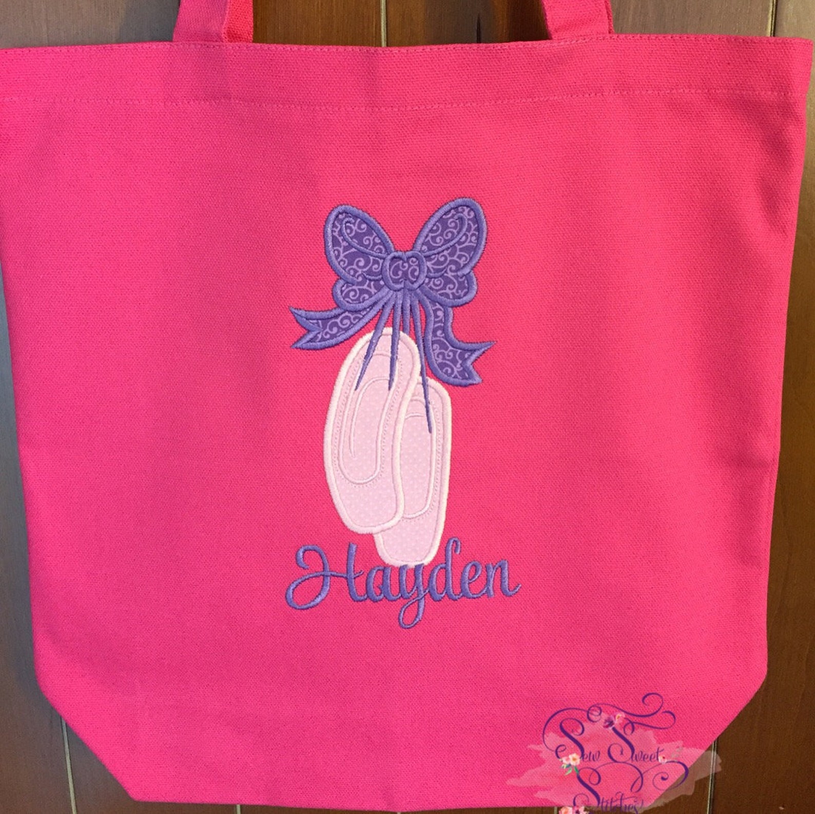 personalized ballet dance shoes appliqué canvas tote bag - dance bag, tote bag, embroidered, toddler, child