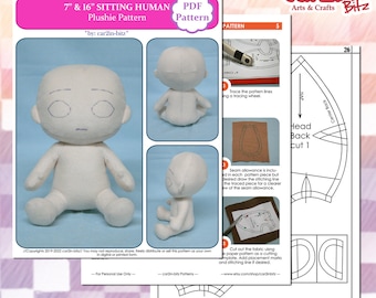 UPDATED DIGITAL 7 and 16 inch Sitting Chibi Plushie Sewing Pattern