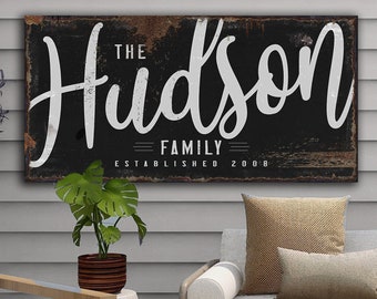 Dark Family Name Sign | Rustic Family Sign | Large Personalized Family Name Sign | Large Canvas Wall Art | Large Metal Wall Art