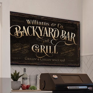 Custom Backyard Bar and Grill Sign | Patio Bar Sign | Porch Bar Sign | Name Sign | Modern Farmhouse Decor | Large Metal Sign