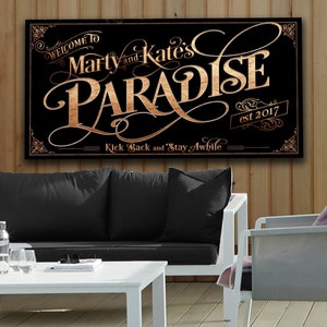 Personalized Paradise Family on Metal or Canvas! | Custom Family Name Sign | Modern Farmhouse Sign | Summer Patio Decor | Custom Pool Sign