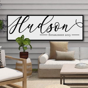 Personalized Last Name Sign | Family Name Wall Art | Farmhouse Wall Decor | Last Name Establish Date  Large Canvas Print | Large Metal Print