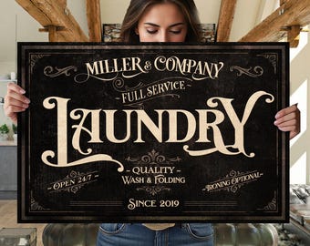 Personalized Laundry Room Sign: Dark Farmhouse Decor