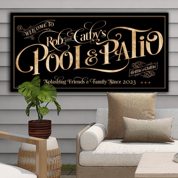 Personalized Pool & Patio on Metal or Canvas! | Custom Family Name Sign | Modern Farmhouse Sign | Summer Patio Decor | Custom Pool Sign