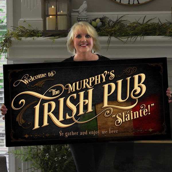 Vintage Irish Pub Sign Personalized, Bar Wall Decor, Personalized Bar Sign, Vintage Bar Signage