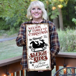 Sleigh Rides Christmas Sign | Large Christmas Sign | Family Name Sleigh Rides | Personalized Christmas Sign | Rustic Christmas Sign
