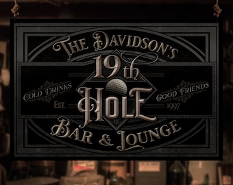 19th Hole Bar Sign | Personalized 19th Hole Sign | Golf Sign | Aluminum Golf Sign | Golf Lounge Sign | Metal Print