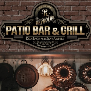 Patio Bar & Grill Sign | Personalized Patio Bar Sign | Metal Patio Bar and Grill Sign | Family Name Patio Bar Sign | Custom Patio Sign