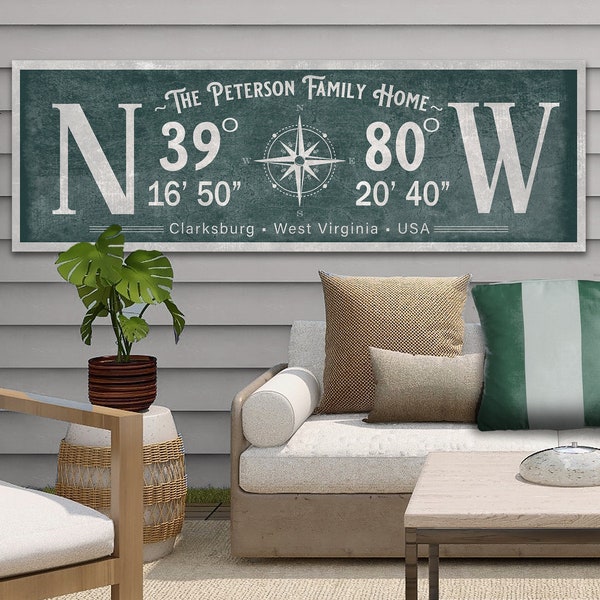 Latitude Longitude Sign | Coordinates Sign | Vintage Compass | Personalized Gift | Canvas | Wedding Gift | Realtor Gift | Farmhouse Decor