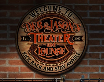 Personalized Theater Lounge Sign | Wooden Signs | Man Cave Wall Décor | Personalized Theater | Home Bar Accessories | Custom Bar Sign Gift