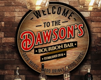 Personalized Bourbon Bar Metal Sign: Man Cave Decor
