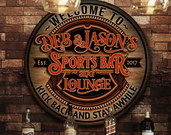 Personalized Sports Bar Sign: Round Man Cave Decor