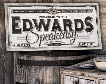 Personalized Speakeasy Sign - Metal or Canvas | Custom Speakeasy Sign |  Large Personalized Family Speakeasy Sign | Large Metal Wall Art