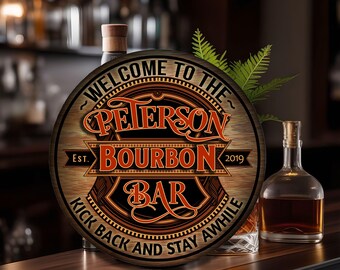 Personalized Bourbon Bar Metal Sign: Man Cave Decor