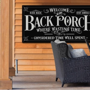 Back Porch Sign: White Letters on Black, Farmhouse Decor
