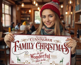 Personalized Family Christmas Sign: Vintage Farmhouse Decor