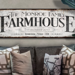 Farmhouse Sign with Custom Family Name and Established Date | Modern Farmhouse Wall Decor on Aluminum Sign | Vintage Rust Wall Art