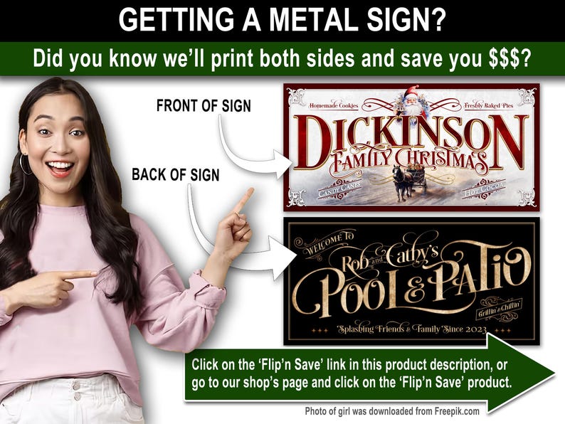 a woman pointing at a sign that says, did you know we'll print