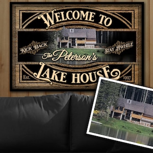 Welcome Lake House Sign | Personalized Lake House Sign | Lake House Gift Wall Art | Lake Wall Decor | Metal Lake Sign | Canvas Lake Sign