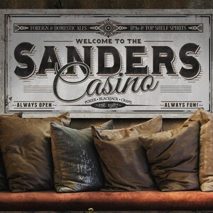 Personalized Casino Sign - Metal or Canvas | Custom Casino Sign |  Personalized Family Casino Gambling Sign | Large Metal Wall Art