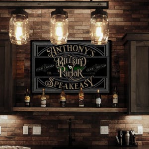 Personalized Billiards Sign | Last Name Pool Hall | Basement Bar Speakeasy Lounge | Rustic Modern Farmhouse Wall Decor | Billiard Parlor