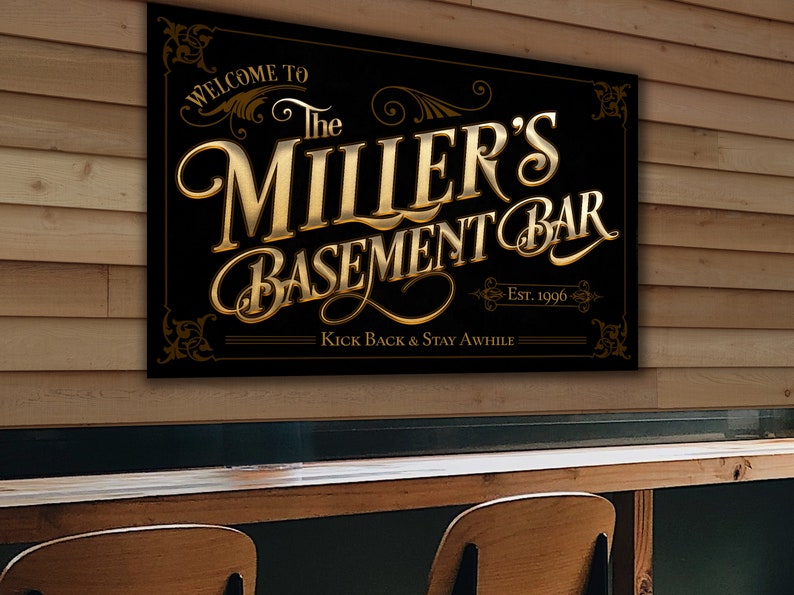 Basement Bar Sign Family Name Basement Bar Sign Custom Etsy