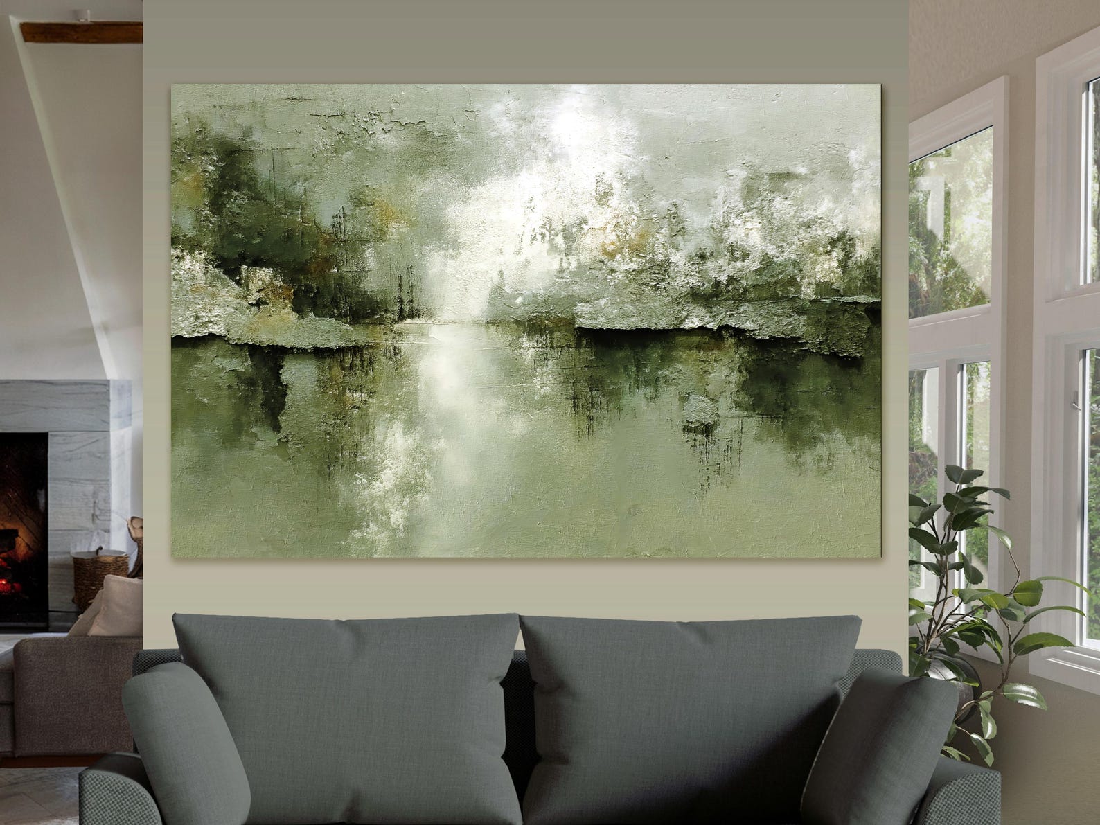 Green Abstract Art | Wabi Sabi Wall Art | Extra Large Canvas Print ...