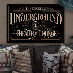 Home Theater Sign | Basement Theater Sign | Underground Theater Sign | Lower Level Theater Sign | Large Canvas | Vintage Theater Sign