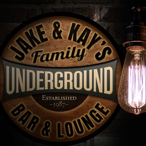 Round Metal Underground Bar Sign | Basement Bar Signs | Metal Bar Décor | Family Name Sign | Metal Bar Sign | Customized Family Sign Gift