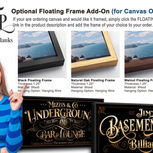 a woman standing next to a picture frame