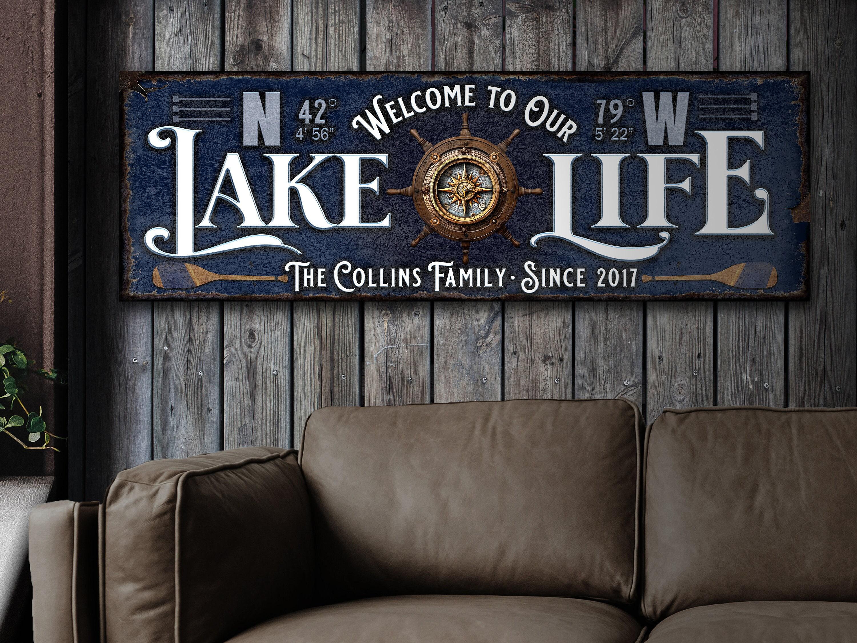 Custom Lake House Sign: Steampunk Compass, GPS Coordinates - Etsy