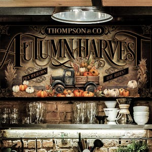 Personalized Autumn Harvest Sign: Vintage Pumpkin Truck, Rustic Fall Decor image 2