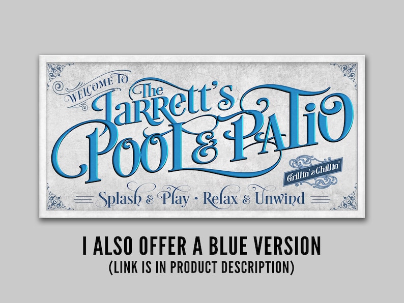 Personalized Pool & Patio Sign: Custom Family Name, Teal Blue, Modern ...